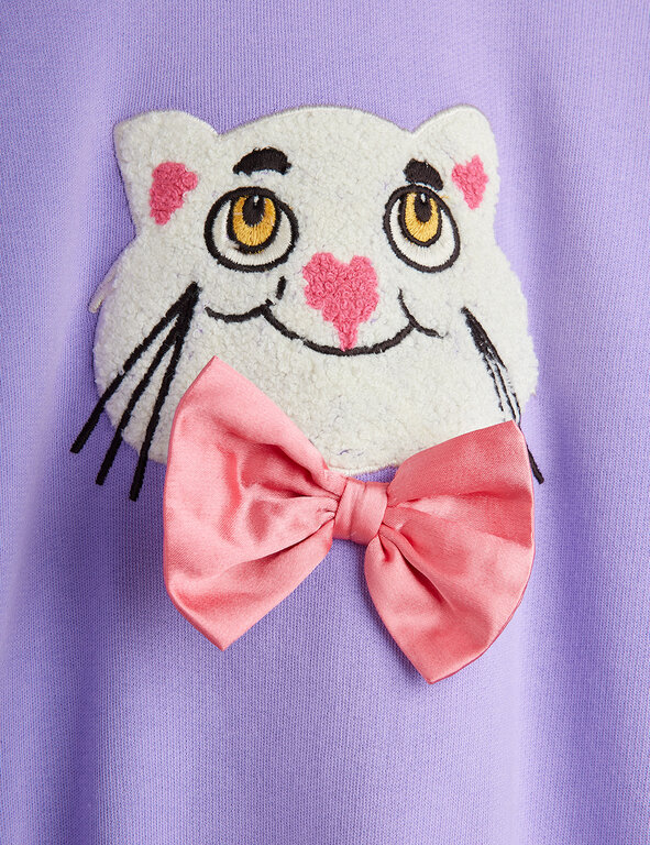 Mini Rodini cat with bowtie chenille sweatshirt // lila