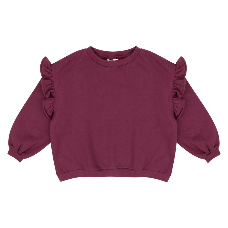 Jacky Sue lois ruffle sweater // burgundy plum