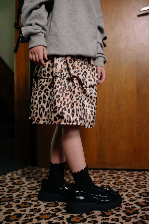 Call me Frankie leopard ruffle skirt // beige