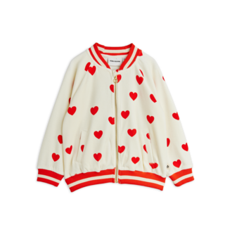 Mini Rodini hearts aop velour baseball cardigan // white