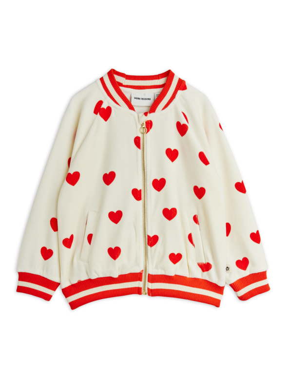 Mini Rodini hearts aop velour baseball cardigan // white
