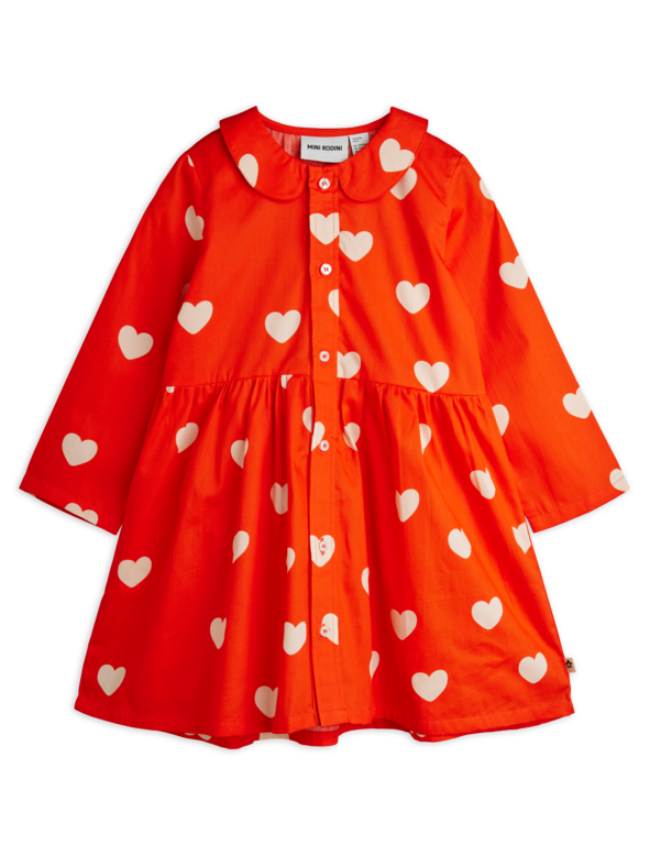 Mini Rodini hearts aop woven ls dress // red