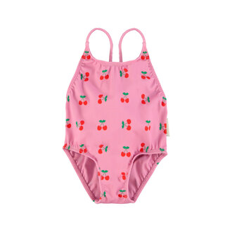 Piupiuchick swimsuit w crossed straps // pink w cherries allover