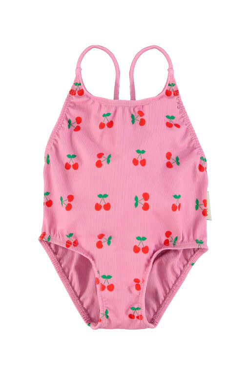 Piupiuchick swimsuit w crossed straps // pink w cherries allover