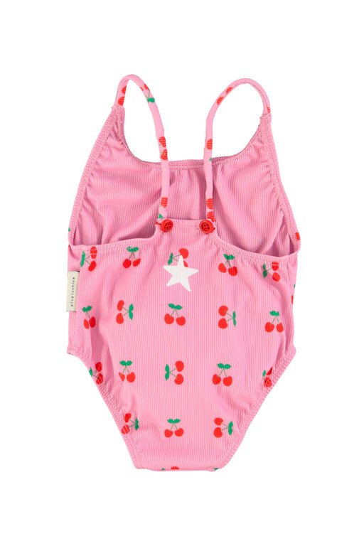 Piupiuchick swimsuit w crossed straps // pink w cherries allover