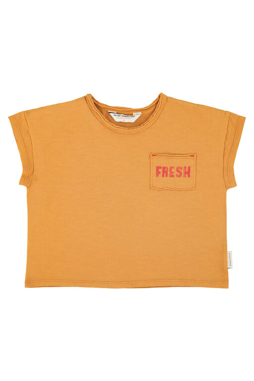 Piupiuchick tshirt // camel w strawberry print