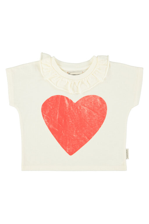 Piupiuchick tshirt w collar // ecru w read heart