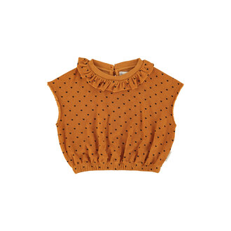 Piupiuchick sleeveless top w collar // camel w black hearts