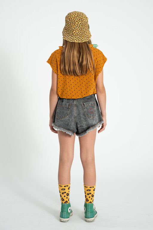 Piupiuchick sleeveless top w collar // camel w black hearts