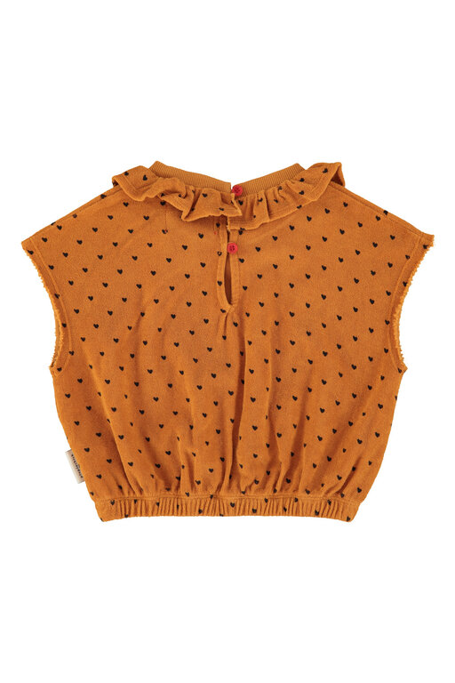 Piupiuchick sleeveless top w collar // camel w black hearts