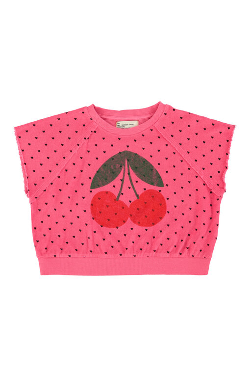 Piupiuchick sleeveless sweatshirt // pink w cherry print