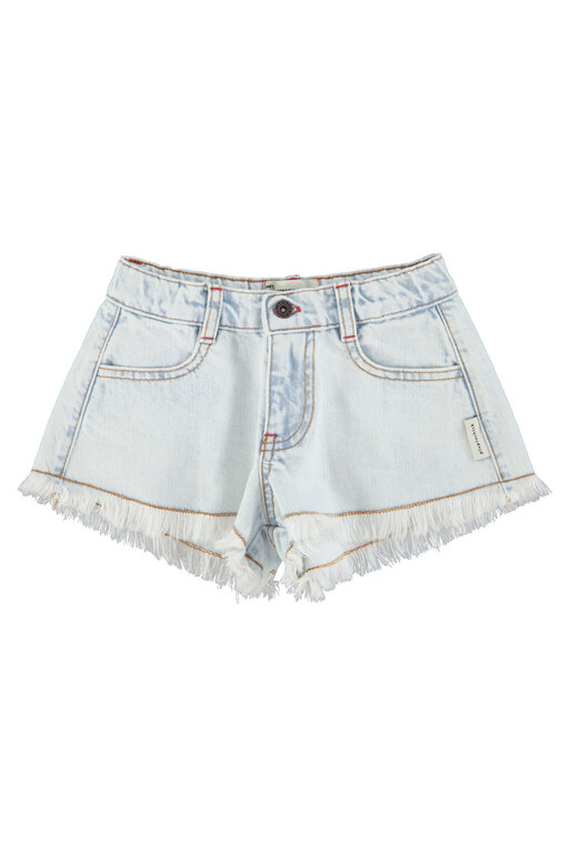 Piupiuchick short w fringes // washed light blue denim
