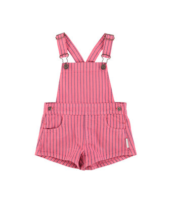 short dungarees // pink w indigo stripes