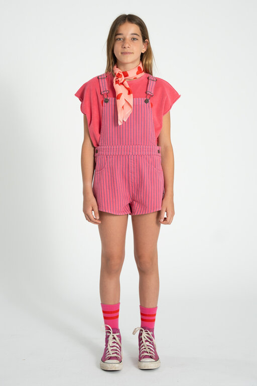 Piupiuchick short dungarees // pink w indigo stripes