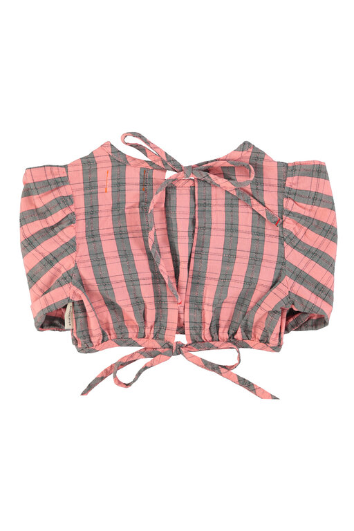 Piupiuchick cropped blouse w baloon sleeves // pink & green checkered