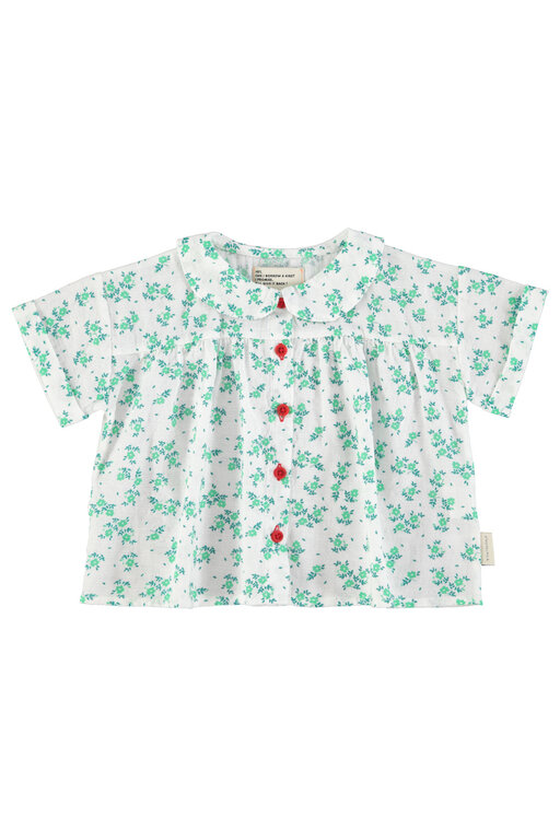 Piupiuchick peter pan collar shirt // ecru w green flowers