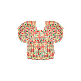 Piupiuchick cropped blouse baloon sleeves // light yellow w cherries