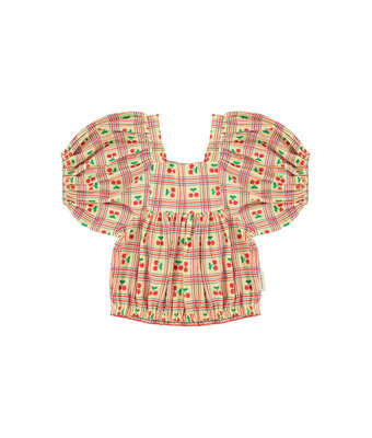 cropped blouse baloon sleeves // light yellow w cherries