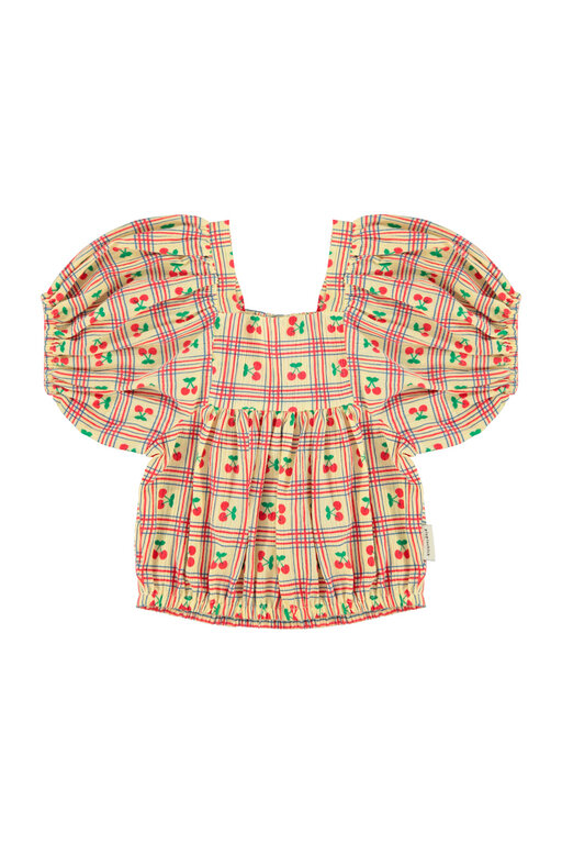 Piupiuchick cropped blouse baloon sleeves // light yellow w cherries