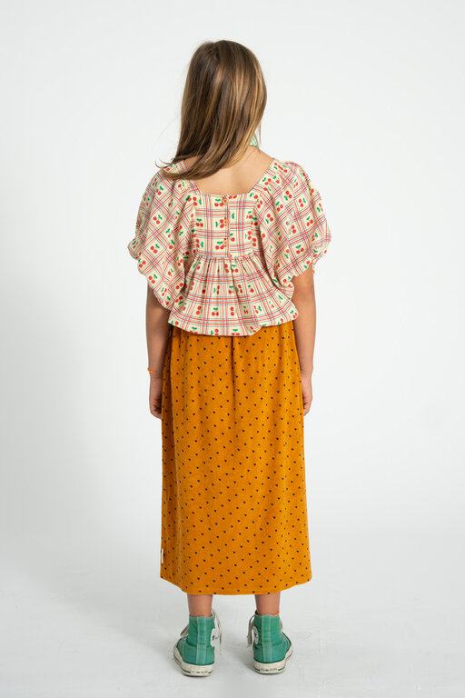 Piupiuchick cropped blouse baloon sleeves // light yellow w cherries