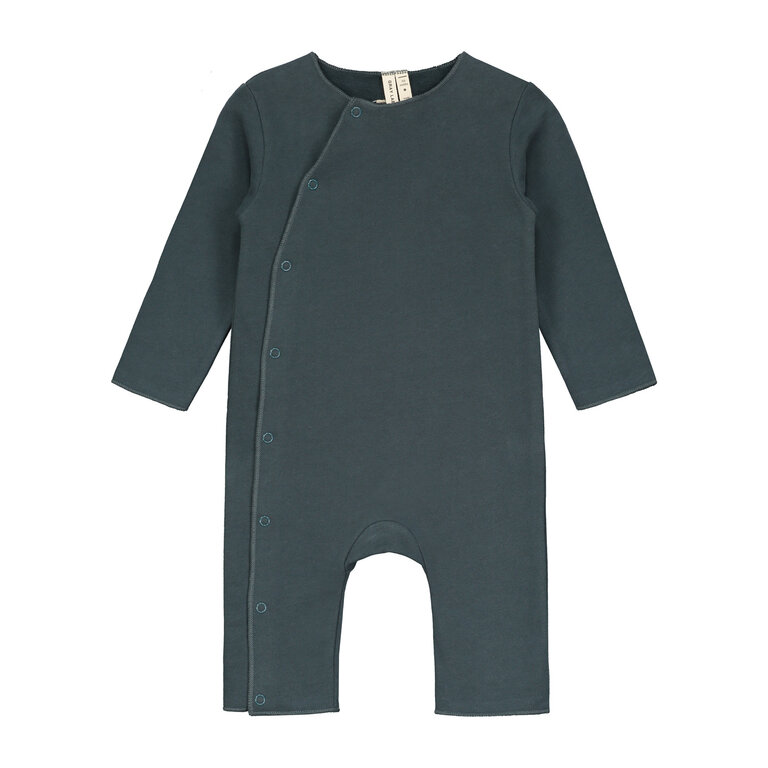Gray Label baby suit with snaps //  blue grey