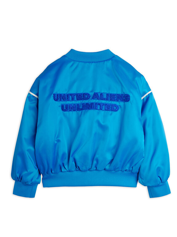 Mini Rodini travel agency chenille satin baseball jacket // blue