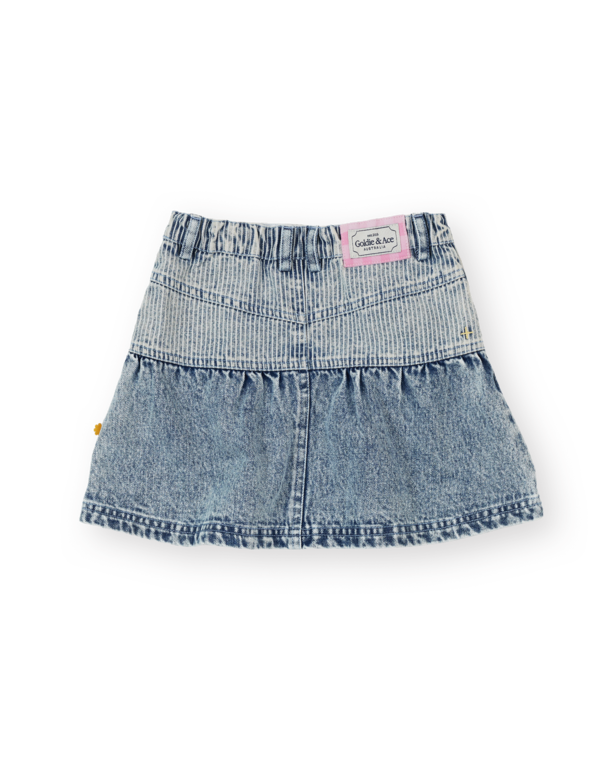 Goldie & Ace denim skirt // pinstripe peplum