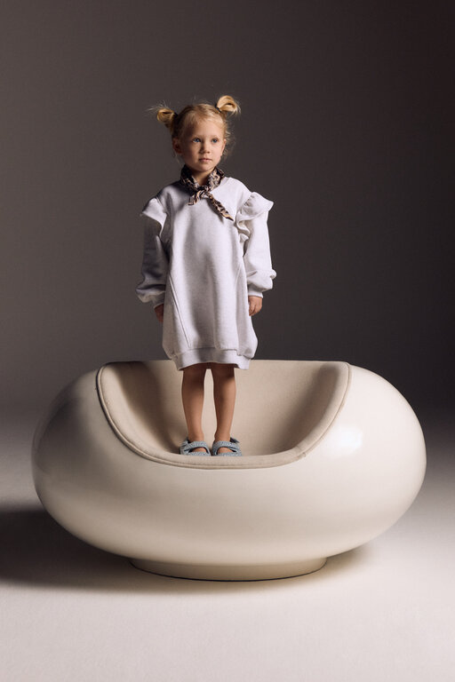 Alix the label sweat ruffle dress // super light grey melange