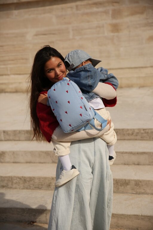 Studio Noos puffy mini backpack // light blue hearts
