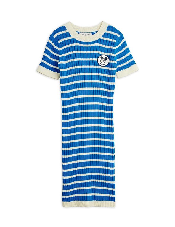 Mini Rodini ritzratz patch rib knitted stripe ss dress // blue