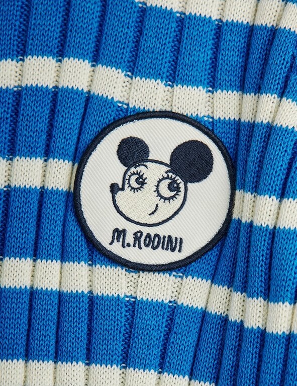 Mini Rodini ritzratz patch rib knitted stripe ss dress // blue