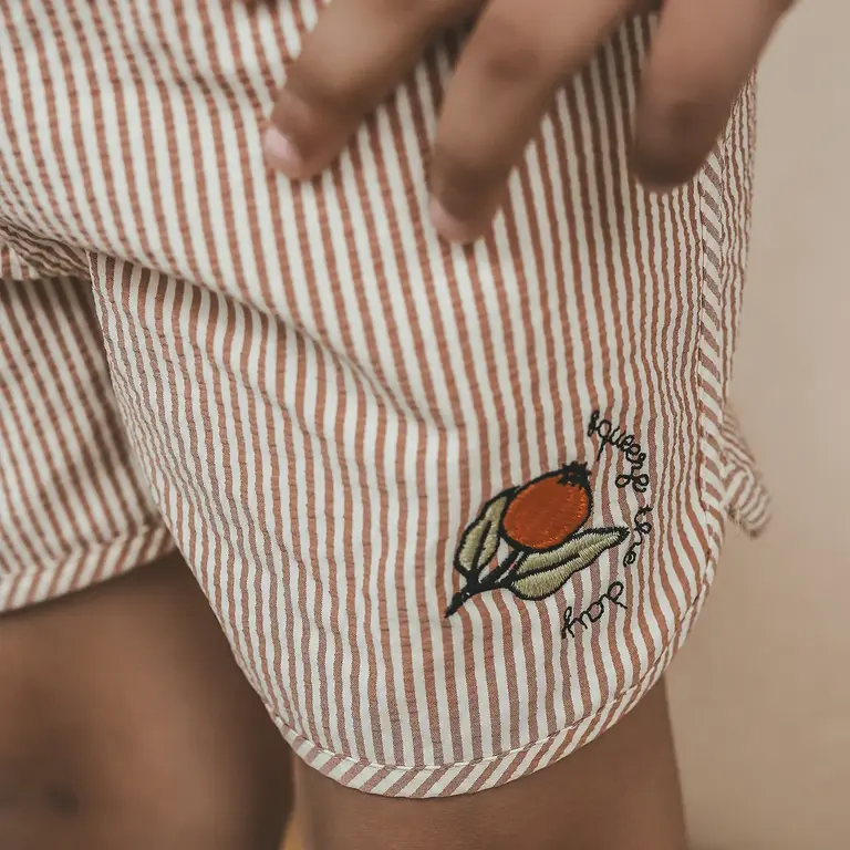 Salted Stories seersucker swim shorts // bombay brown
