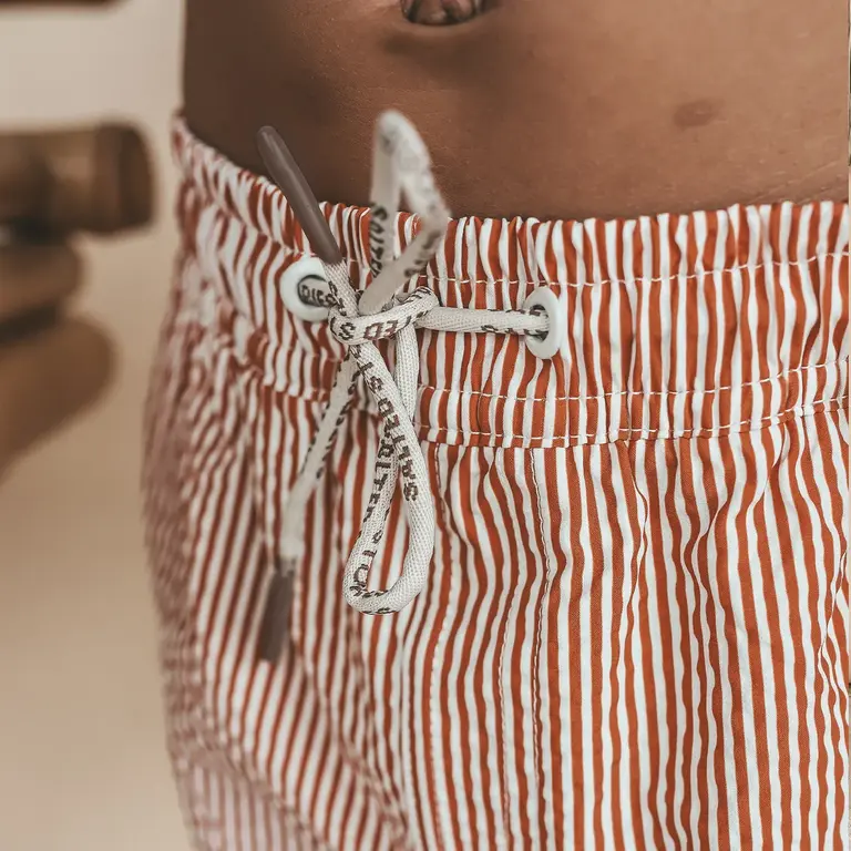 Salted Stories seersucker swim shorts // bombay brown
