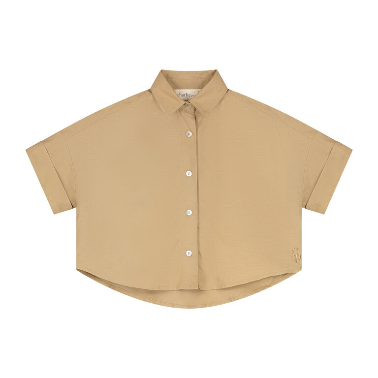 Charlie Petite riley blouse // camel