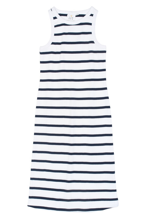 The New tish rib dress // navy blazer striped