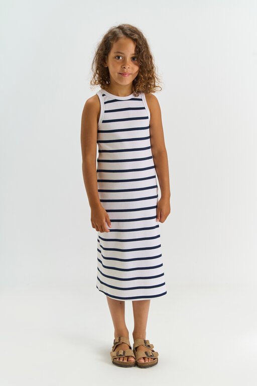The New tish rib dress // navy blazer striped