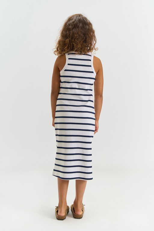 The New tish rib dress // navy blazer striped