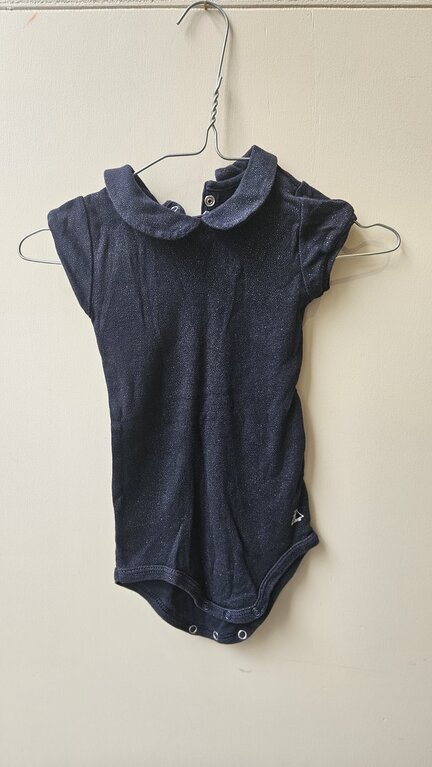 Preloved 13. Petit Bateau romper korte mouw donkerblauw glitter // 12m