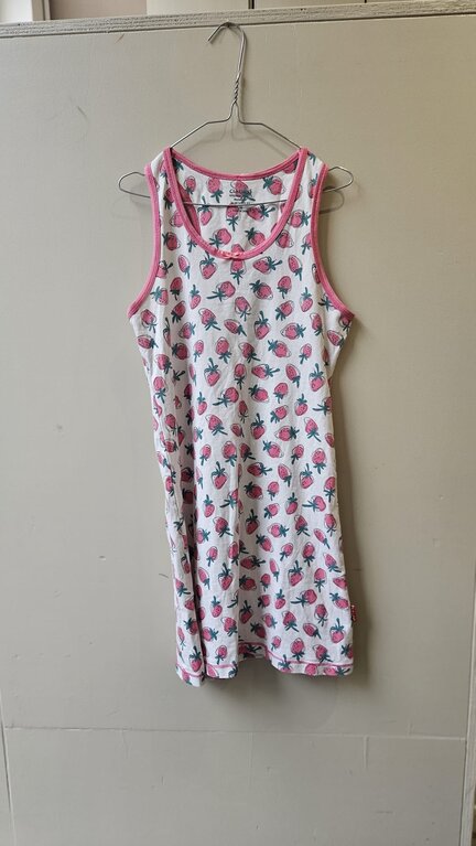 Preloved 15. Claessens jurkje met aardbeien wit roze // 10y