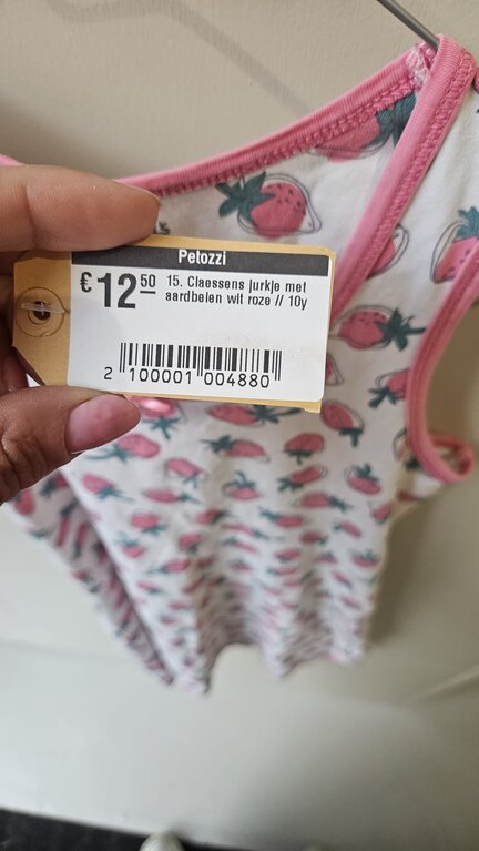 Preloved 15. Claessens jurkje met aardbeien wit roze // 10y