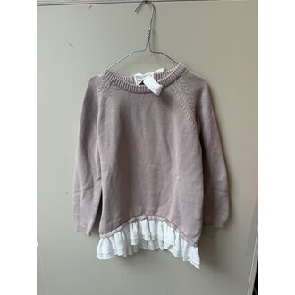 Preloved 4. Rosebud trui met blouse look strik hals beige/wit