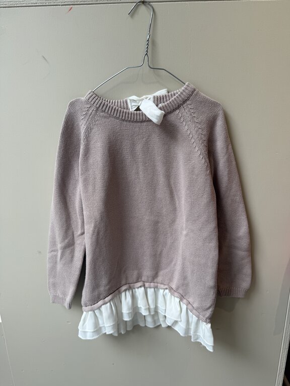 Preloved 4. Rosebud trui met blouse look strik hals beige/wit
