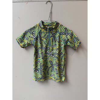 Preloved 14. Ammehoela UV shirt strepen geel/groen // 86/92