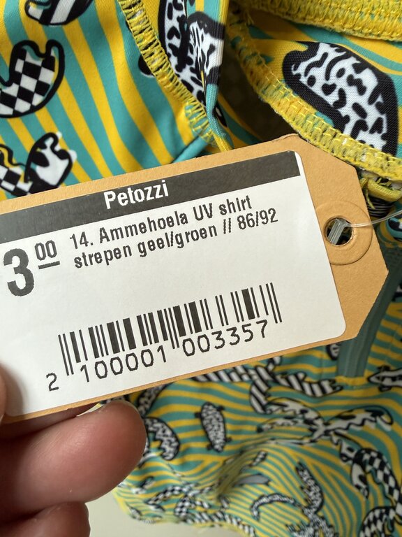 Preloved 14. Ammehoela UV shirt strepen geel/groen // 86/92