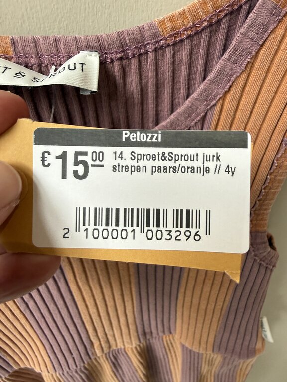 Preloved 14. Sproet&Sprout jurk strepen paars/oranje // 4y