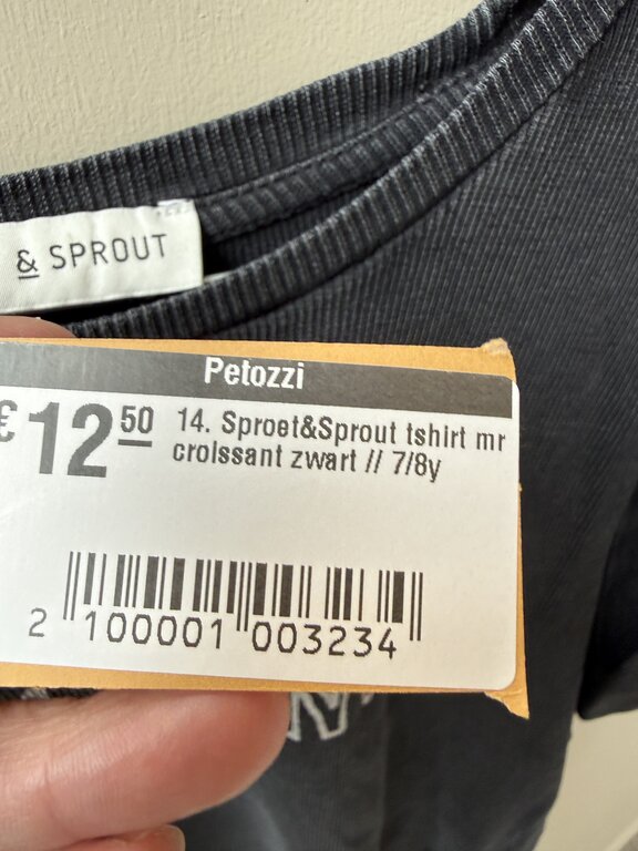 Preloved 14. Sproet&Sprout tshirt mr croissant zwart // 7/8y
