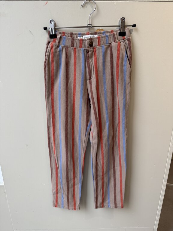 Preloved 14. Sproet&Sprout gestreepte broek beige/blauw/rood // 7y