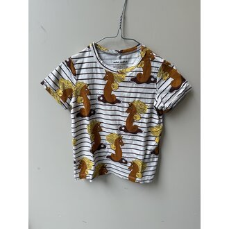 Preloved 12. Mini Rodini t-shirt seahorse wit met zeepaard en streepjes // 104-110