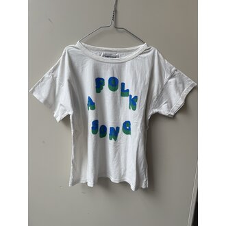 Preloved 12. Bobochoses t-shirt wit met blauw/groene letters // 8-9y