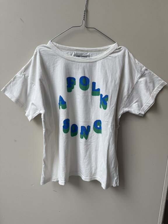 Preloved 12. Bobochoses t-shirt wit met blauw/groene letters // 8-9y
